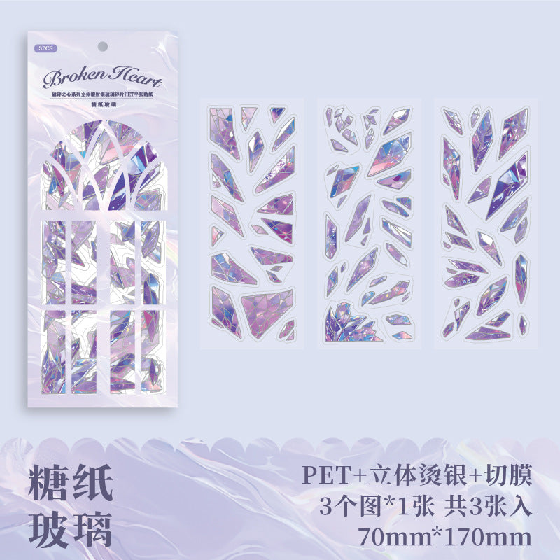Paper Trace 3D Laser Gold Glass Fragments PET Stickers - Broken Heart Series, 3 Pcs - ViktaShop