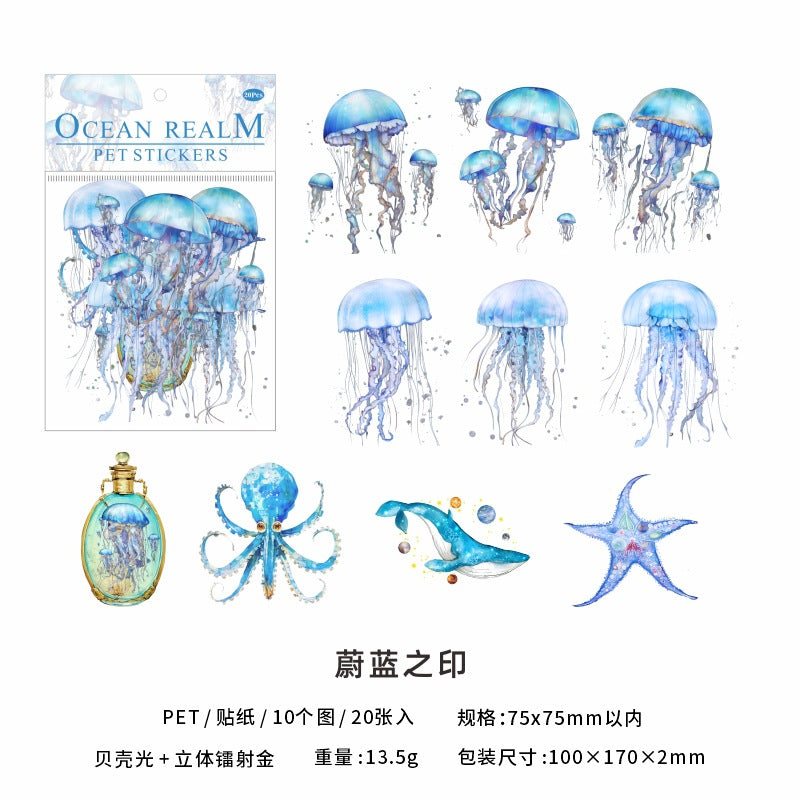 Ocean Land Series PET Stickers - Gilding Shell, Light Jellyfish, 20 Pcs - ViktaShop