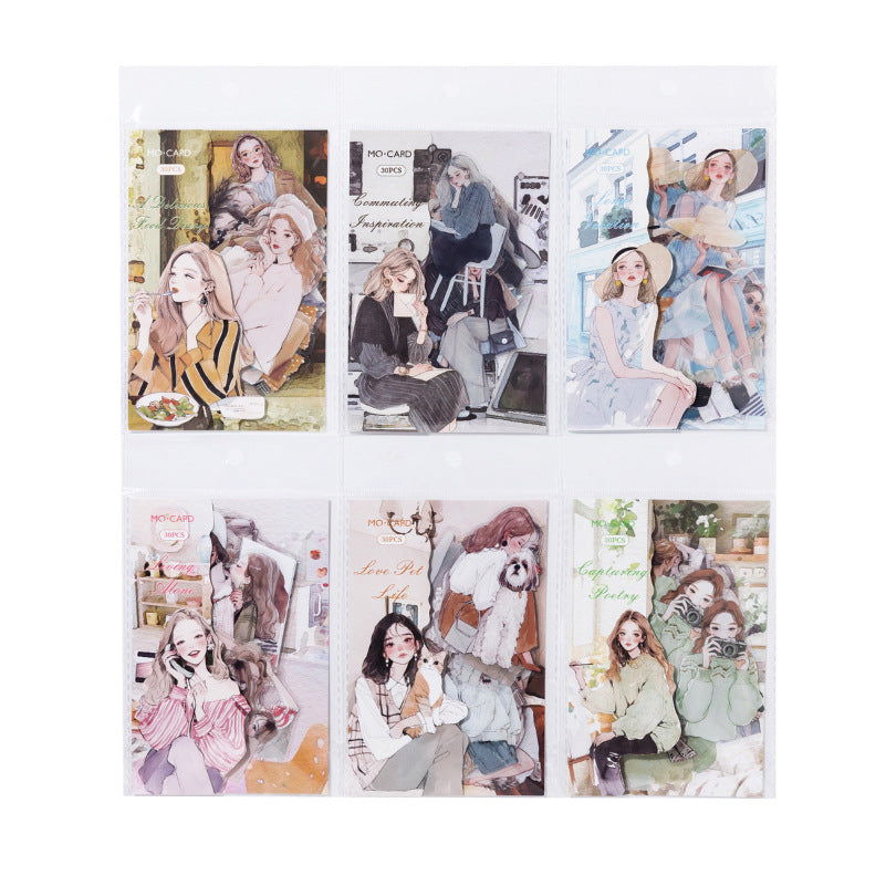 Urban Women's Life Map Series Retro Character PET Sticker Pack, 6 Options - ViktaShop