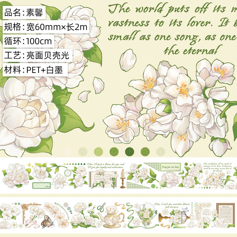 Antique Floral PET Tape – Vintage Landscape Hemp Stickers for Scrapbooking, 2m - ViktaShop