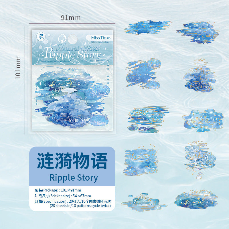 PET Stickers – Sea Wave & Water Drop DIY Decoration, 20 Pcs - ViktaShop