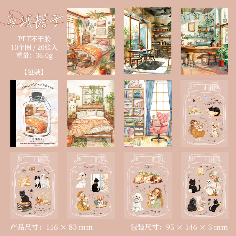 Summer Wave Bottle PET Sticker Book, 6 Options - ViktaShop