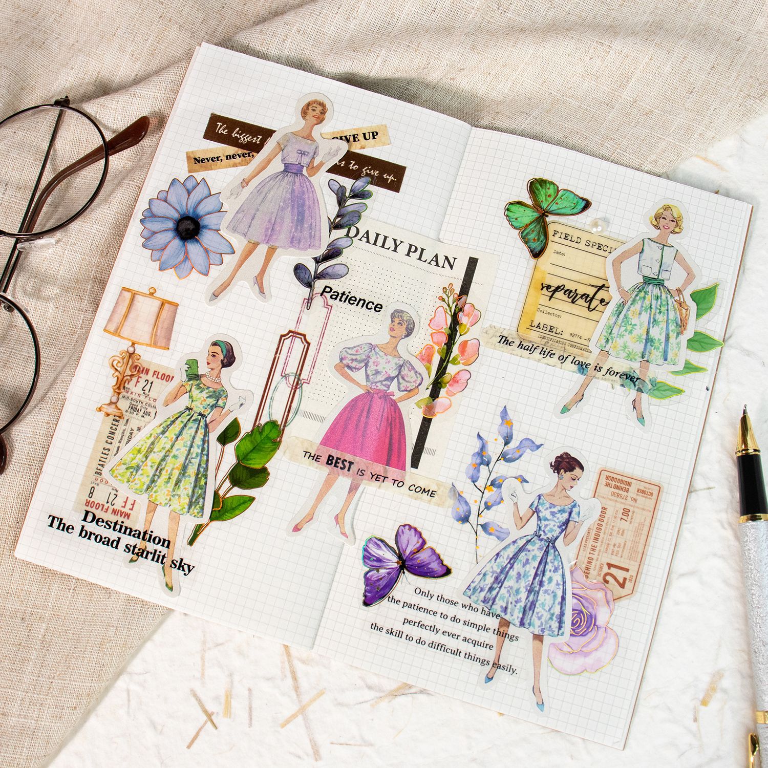 Retro Double Material Sticker Pack – Venice Garden Series, 6 Options - ViktaShop