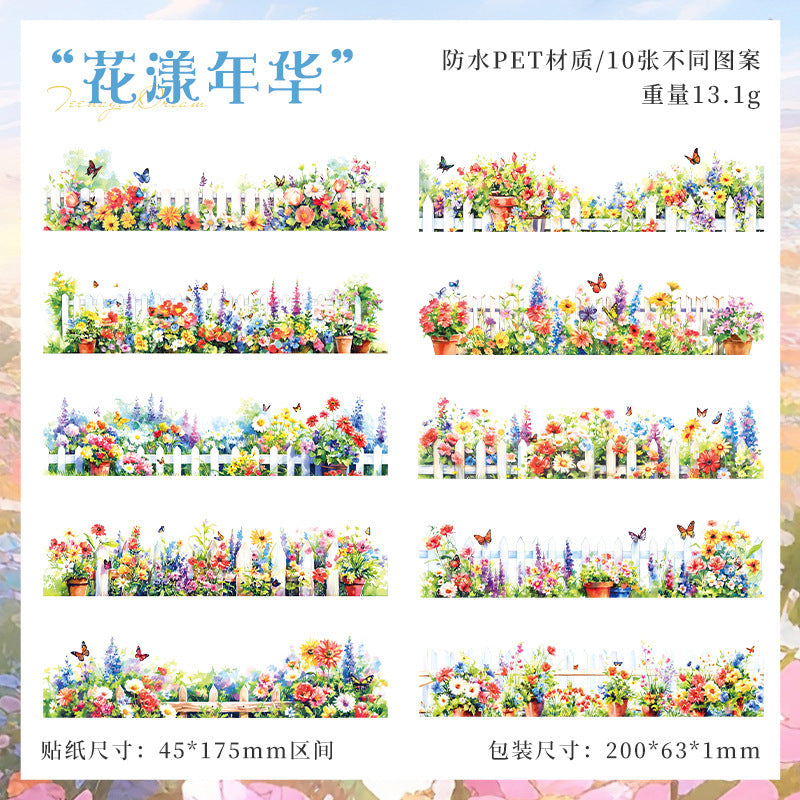 Flower Garden PET Stickers, 10 Pcs - ViktaShop