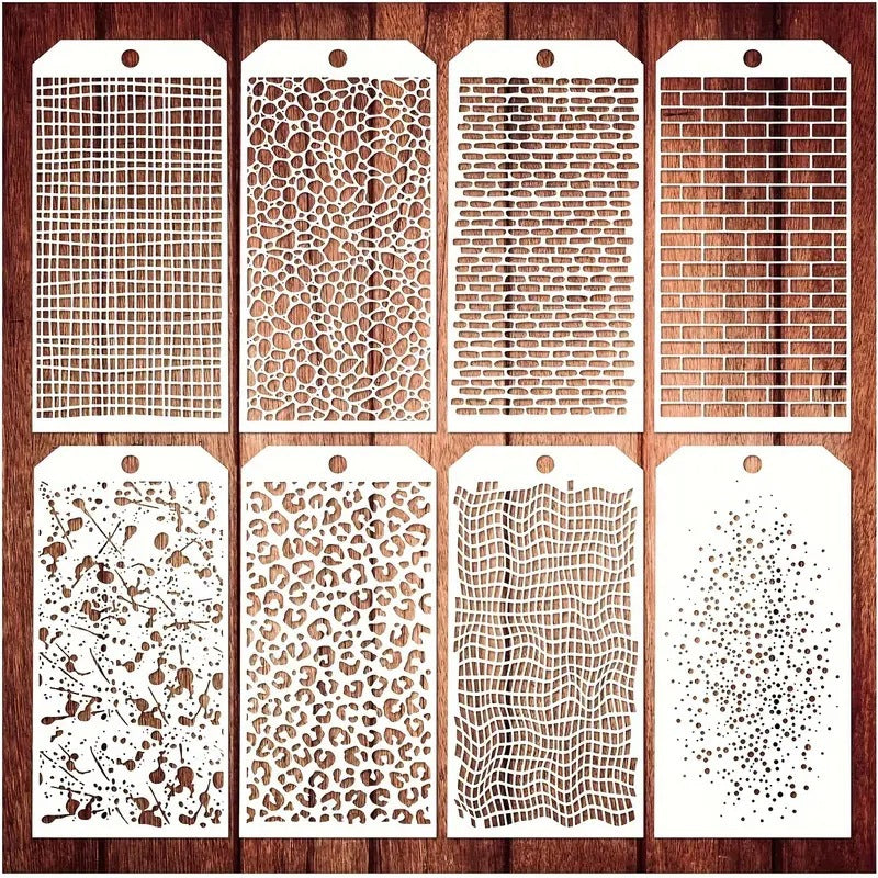 PET Hollow Painting Stencil Set – Texture Theme Templates, 8 Pcs - ViktaShop