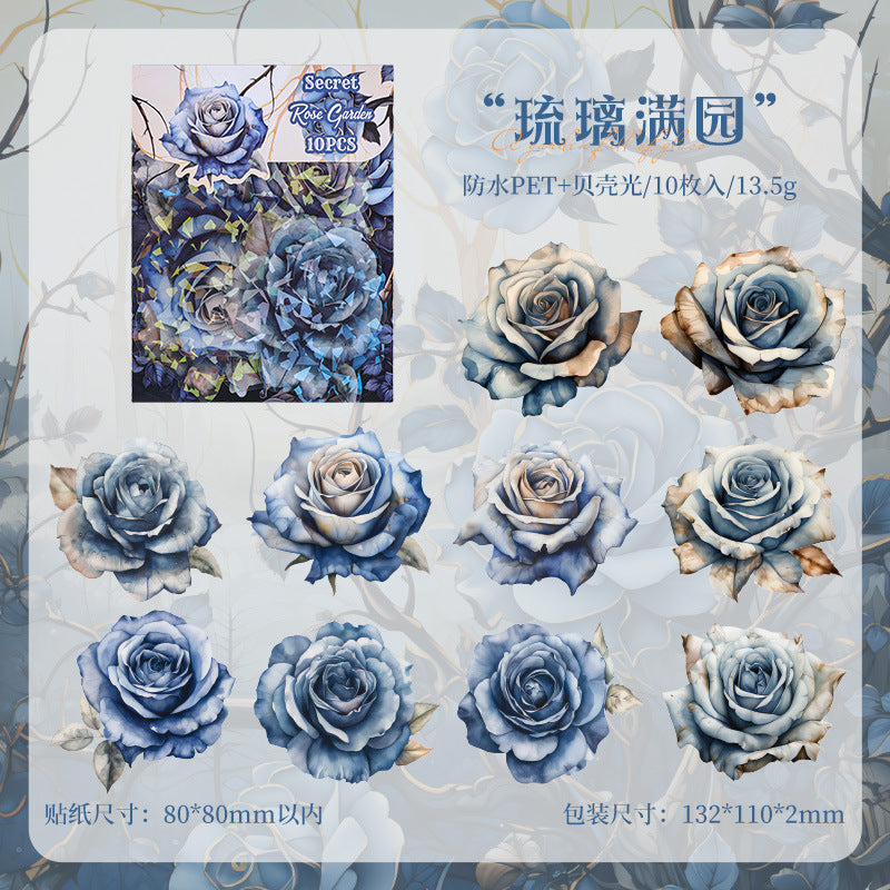 Dark Night Rose PET Stickers - Laser Shell Light Design - ViktaShop