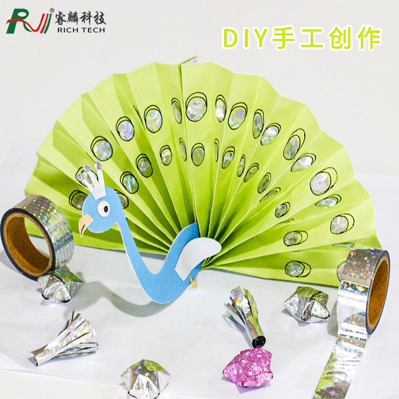 Cinta reflectante láser plateada brillante para bricolaje, decoración de bodas, caja de regalo, embalaje, cinta de película láser con borde acrílico