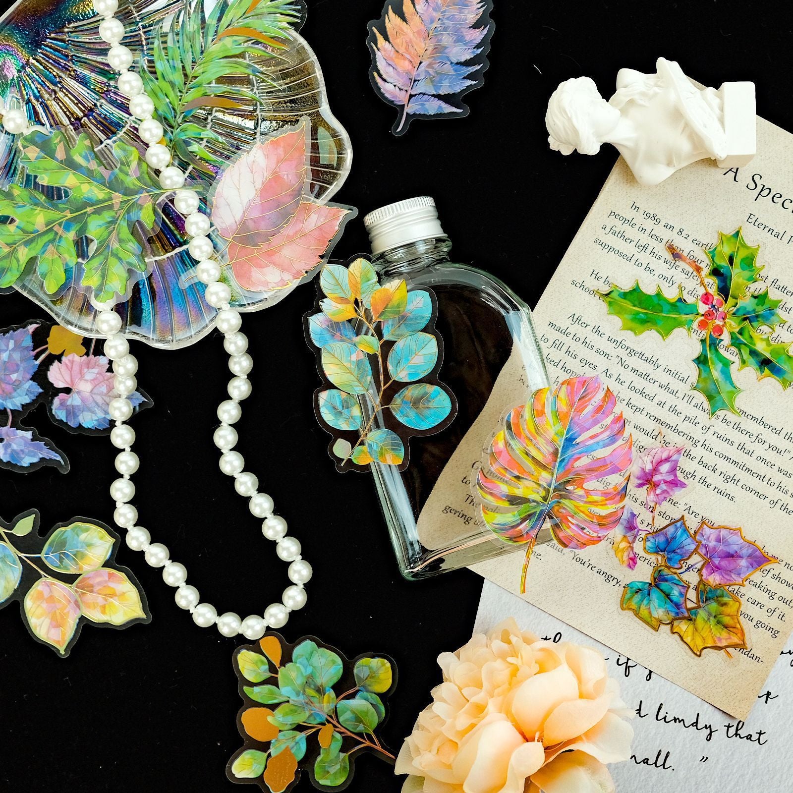 PET Leaf Stickers – 3D Bronzing Laser, 30 Pcs - ViktaShop