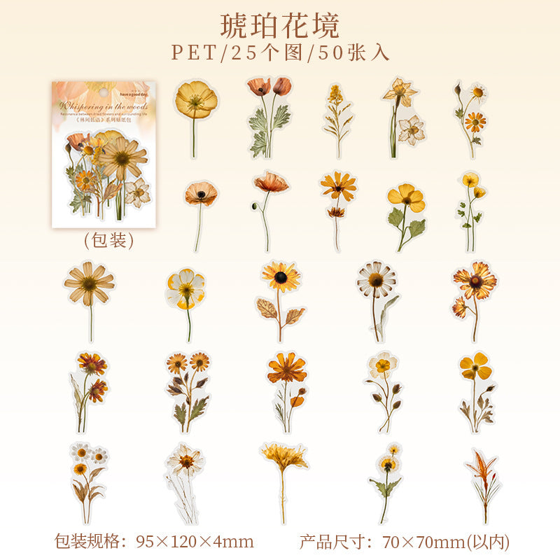 PET Sticker – Forest Whisper Retro Flower Series, 4 Options - ViktaShop