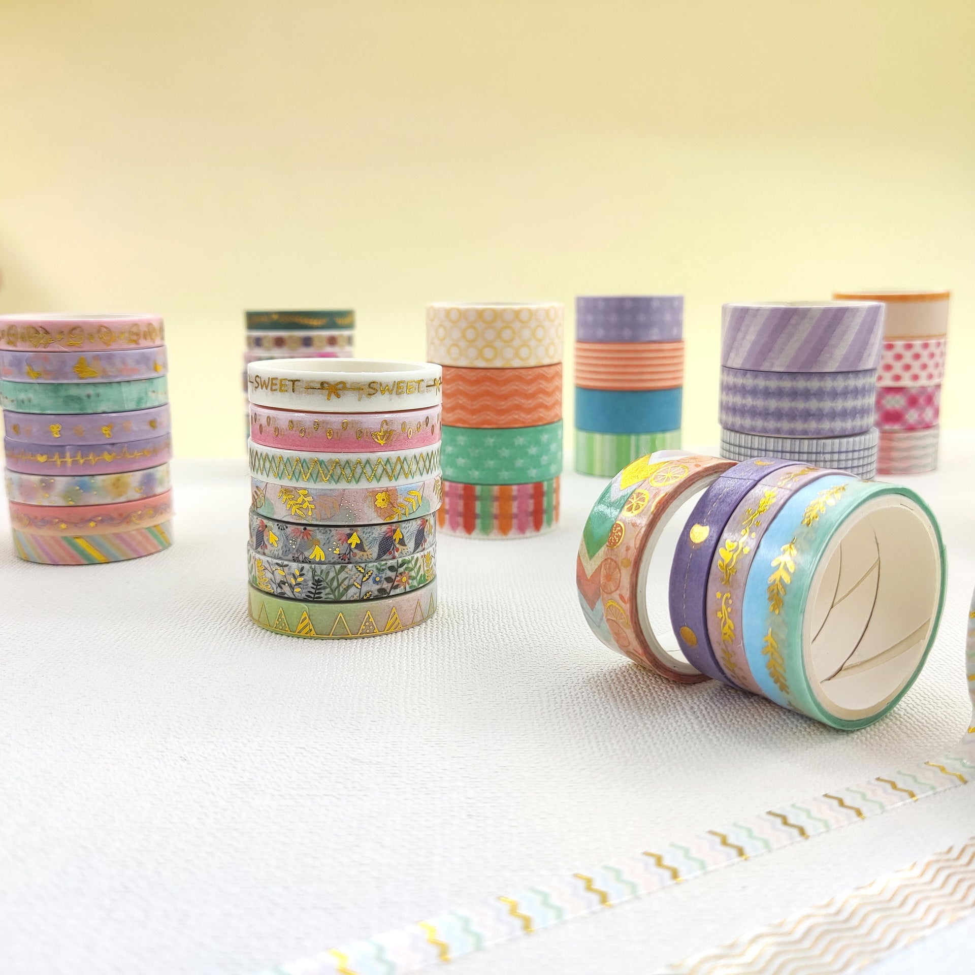 76-Color Washi Tape Set - Basic Pastel Grid Pattern DIY Scrapbooking Tape - ViktaShop
