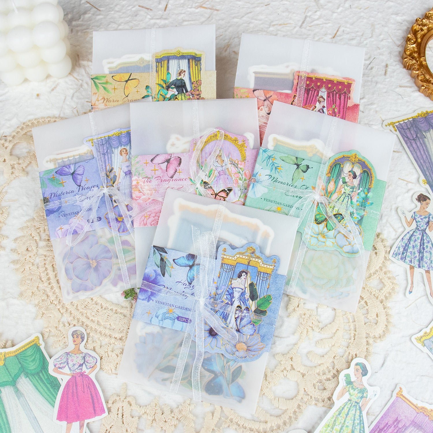 Retro Double Material Sticker Pack – Venice Garden Series, 6 Options - ViktaShop