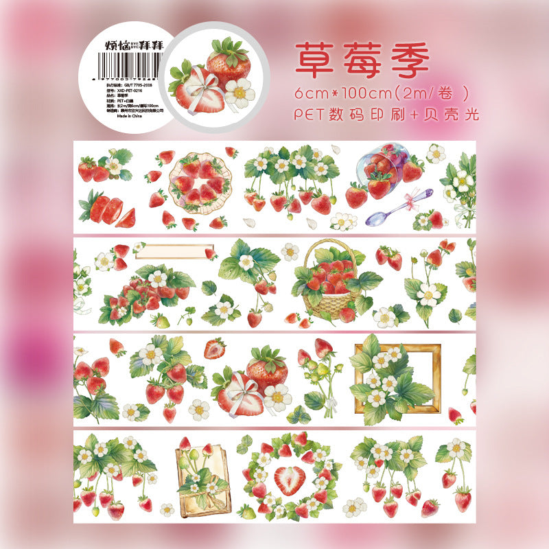 PET Stickers – Strawberry & Rose Cream Floral, 2m - ViktaShop