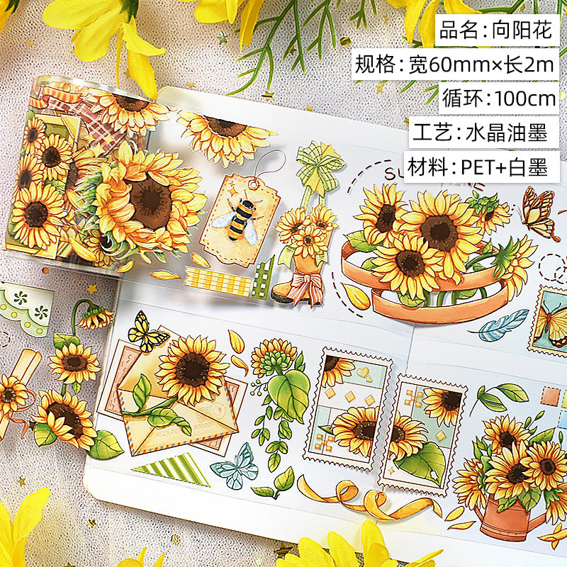 Modern Floral PET Tape - Decorative Flower Sticker Roll, 2m - ViktaShop