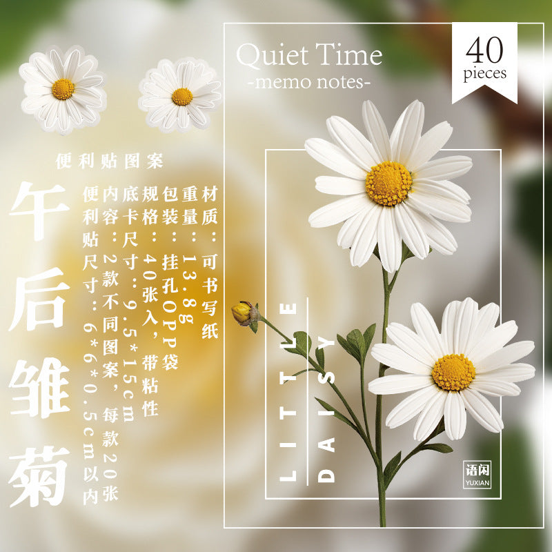 Language Leisure Post-it Notes Quiet Time Series Flower Stickers, 40 Pcs - ViktaShop
