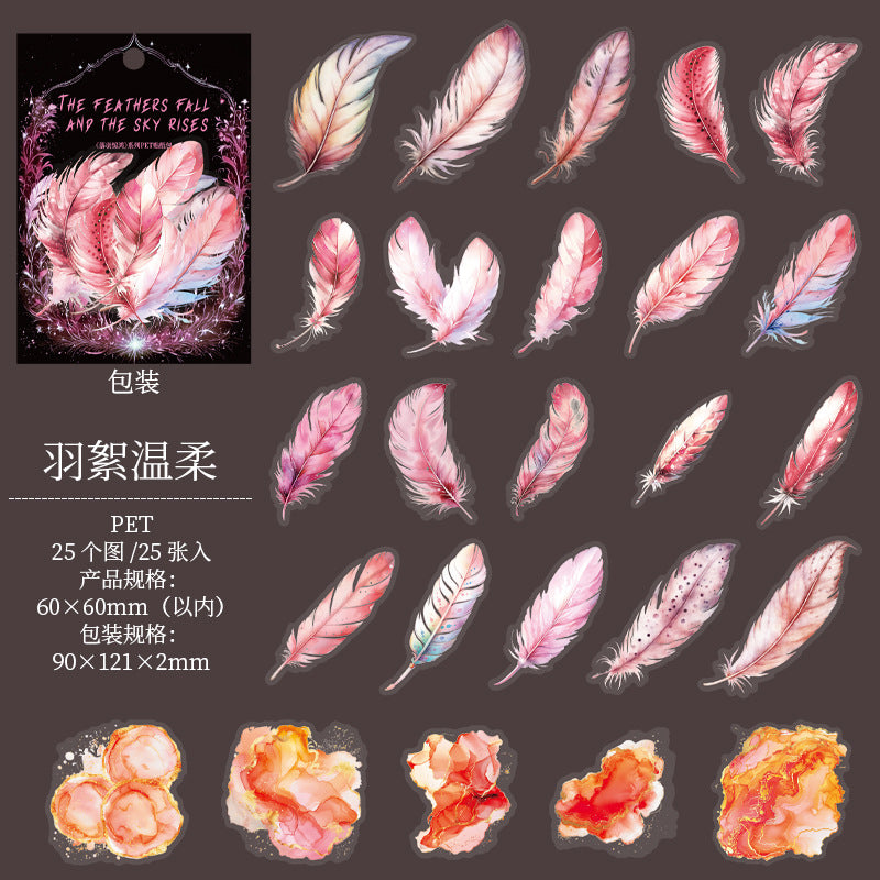 Feather PET Stickers – Fallen Feather, DIY Decoration Pack, 25 Pcs - ViktaShop