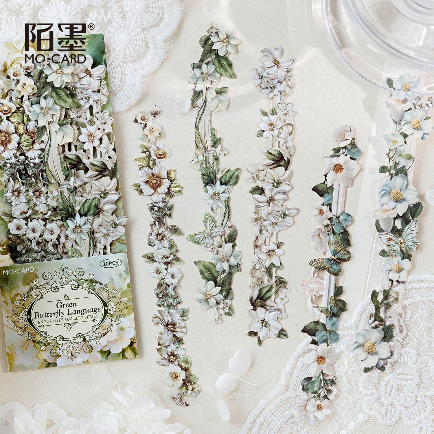 White Kraft Paper Relief Corner Stickers - Promenade Series, 6 Designs - ViktaShop