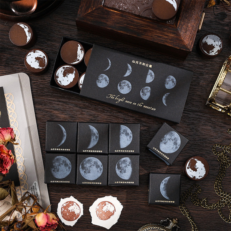 Mountain Moon Round Wooden Stamp – Moon Phase Design - ViktaShop