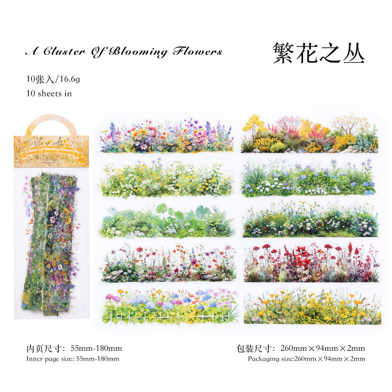 Sugar Poem PET White Ink Strip Sticker Pack - Nature Scenery Series, 10 Pcs - ViktaShop