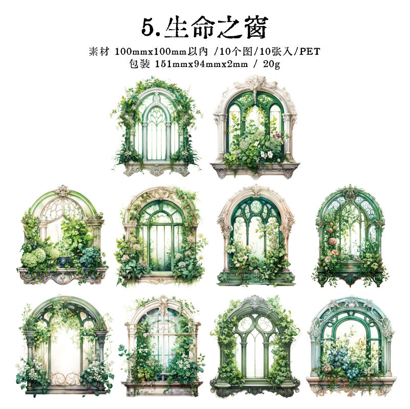 Gorgeous Flower Window Series – Retro Flower Window Theme Stickers, 10 Pcs - ViktaShop