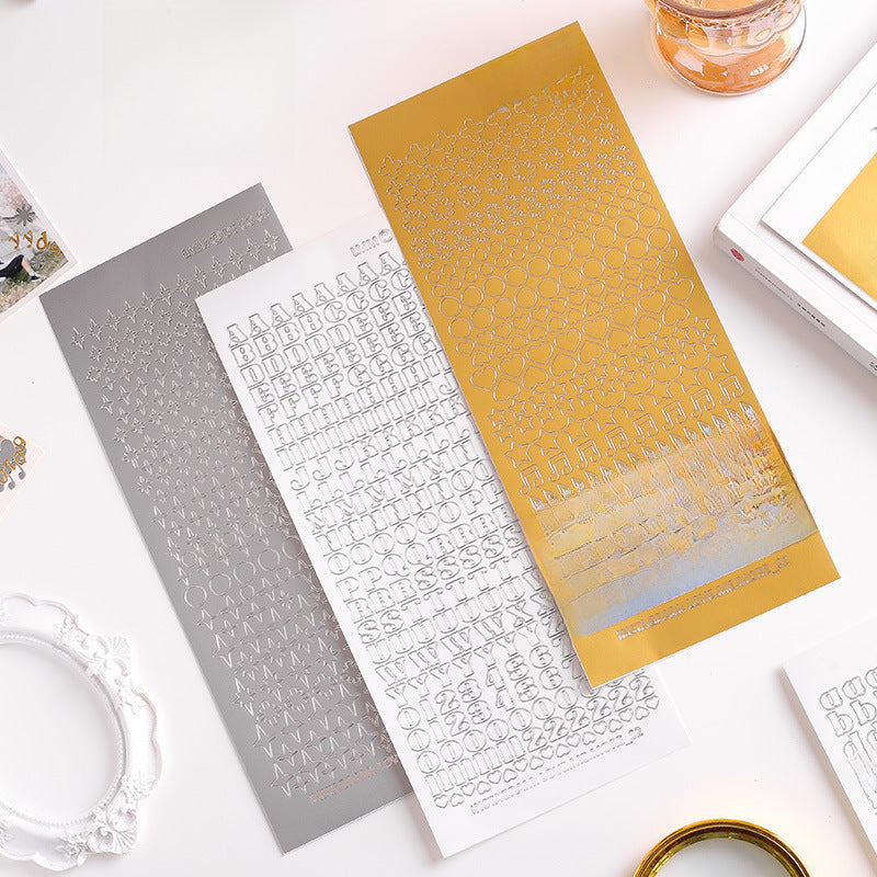 Bronzing Silver Alphanumeric Stickers - Gold & Silver Edge, Special Shapes - ViktaShop