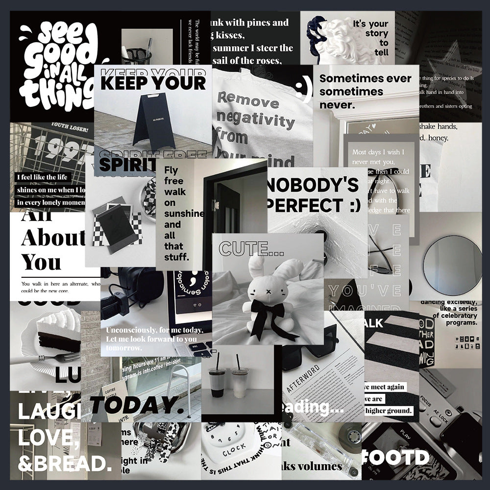 Black and White Cold Wind Stickers – Decorative Stickers, 30 Pcs - ViktaShop