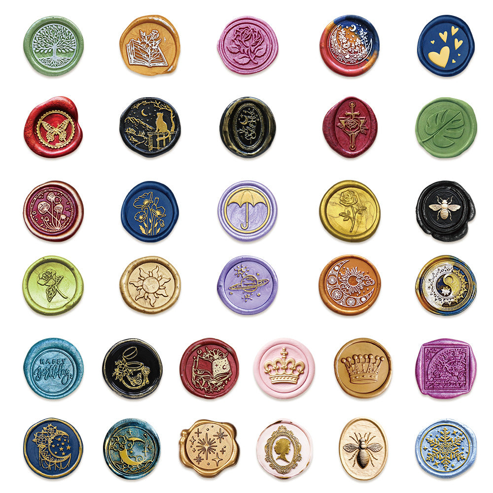 Wax Seal Stickers – Vintage Style, 64 Pcs - ViktaShop