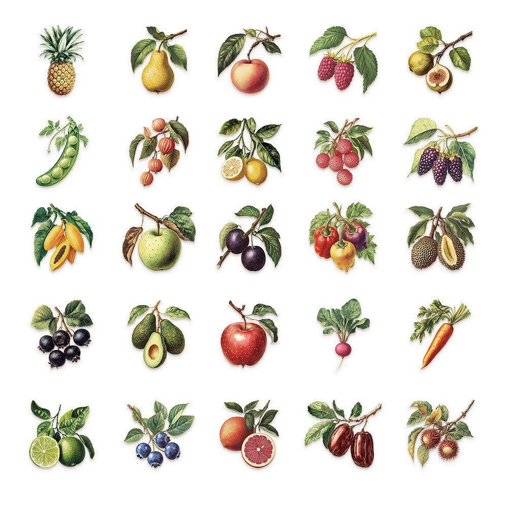 Retro Fruit Stickers – Decorative Stickers, 50 Pcs - ViktaShop