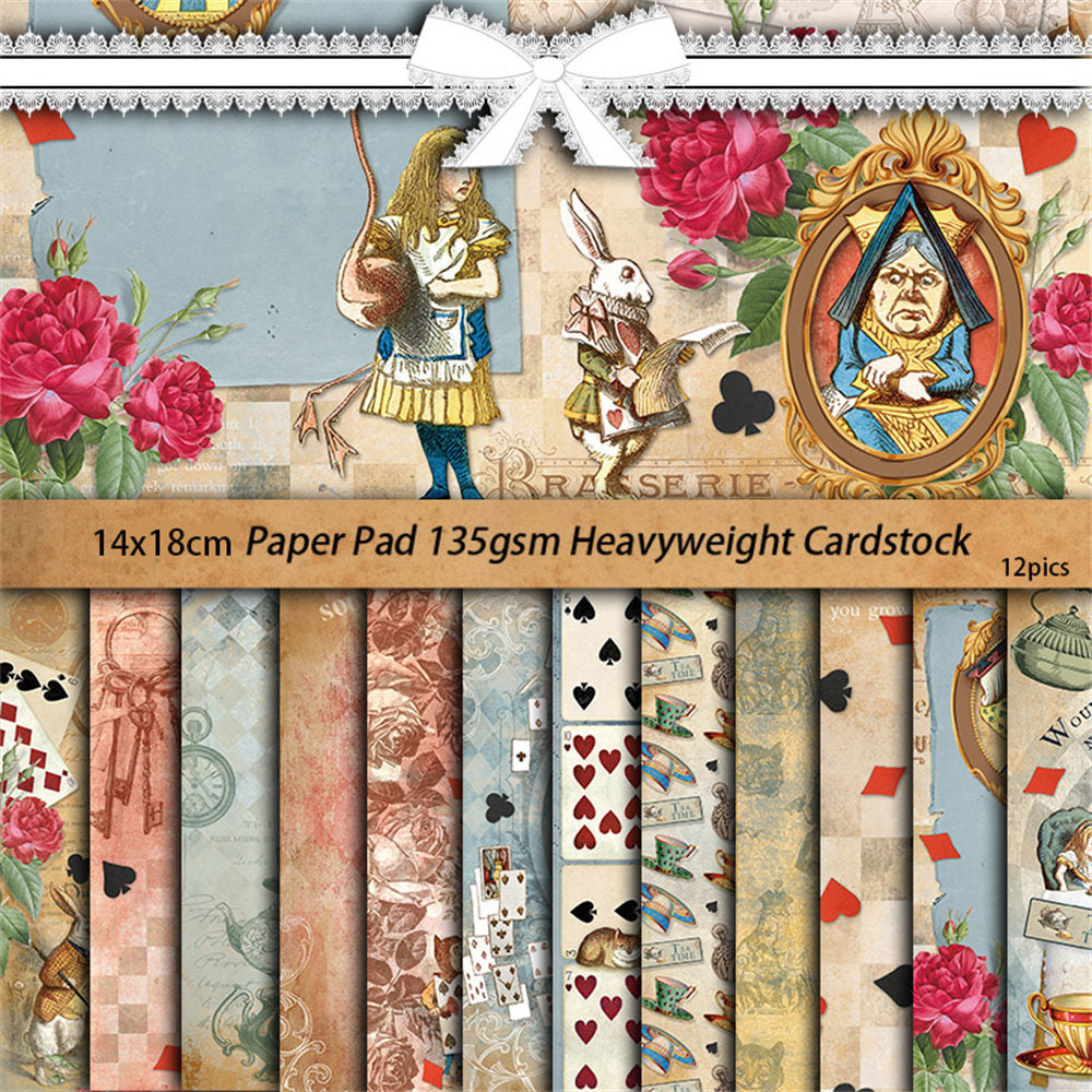 Retro Collage Paper Pack – Magic Alice European & American Style, 12 Pcs - ViktaShop