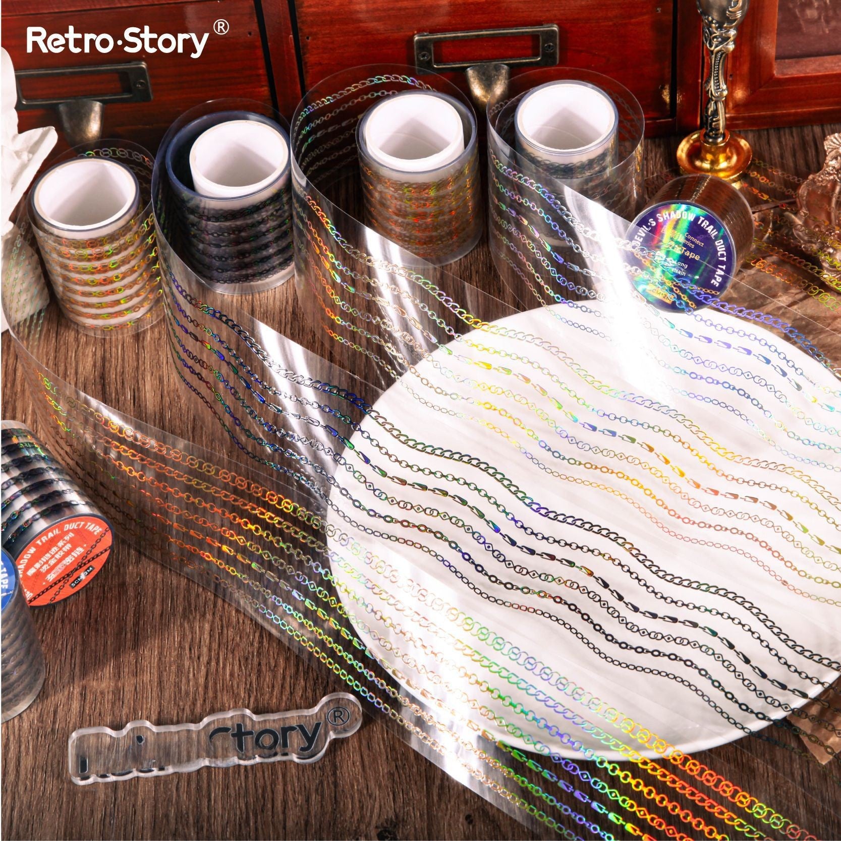 Cinta de historia retro, cadena de sombras mágicas, serie de trazas, dorado, cuenta de mano, material de bricolaje, pegatinas de circulación 6