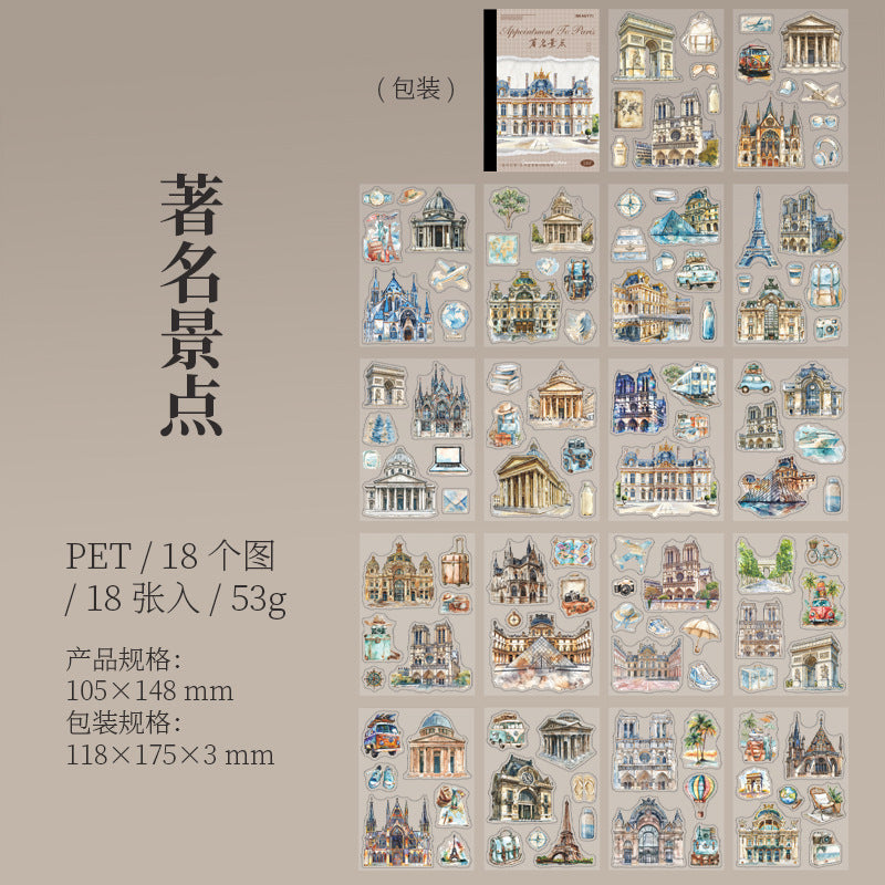 PET Stickers – Paris Series Retro Floral Decorative Stickers, 6 Options - ViktaShop