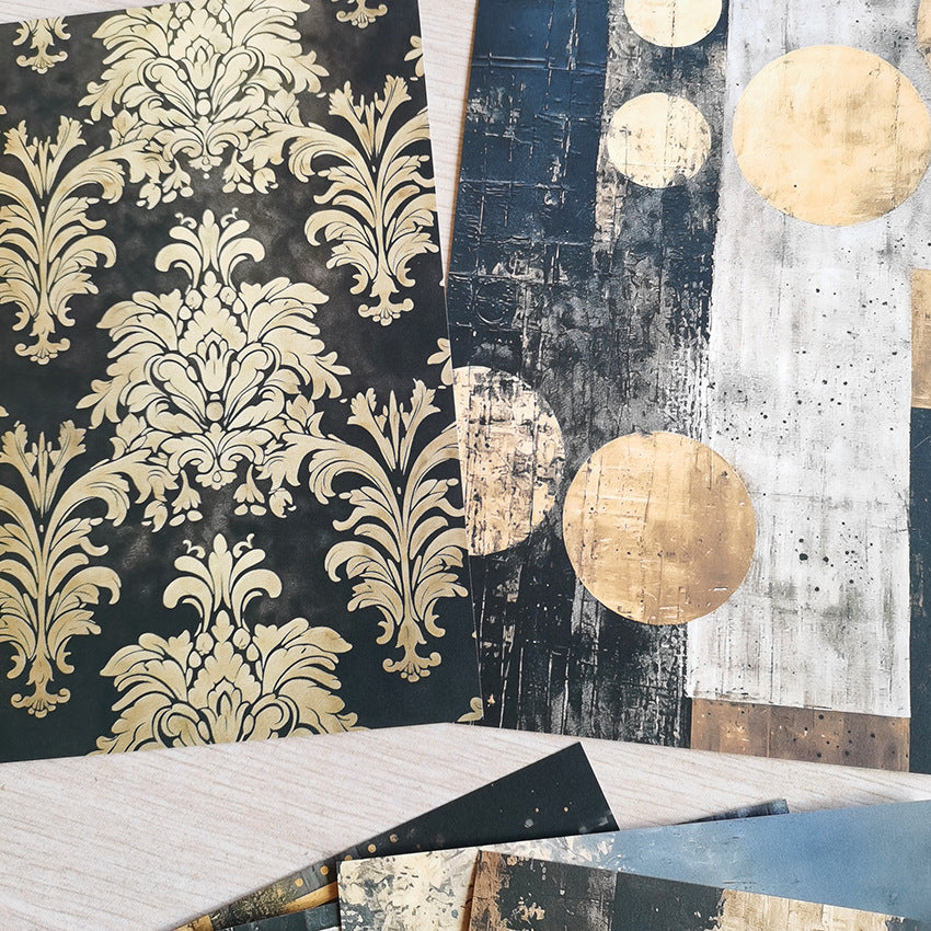 Black & Gold - DIY Scrapbook & Journal A5 Pattern Paper - Card Background Paper - 8 sheets - ViktaShop