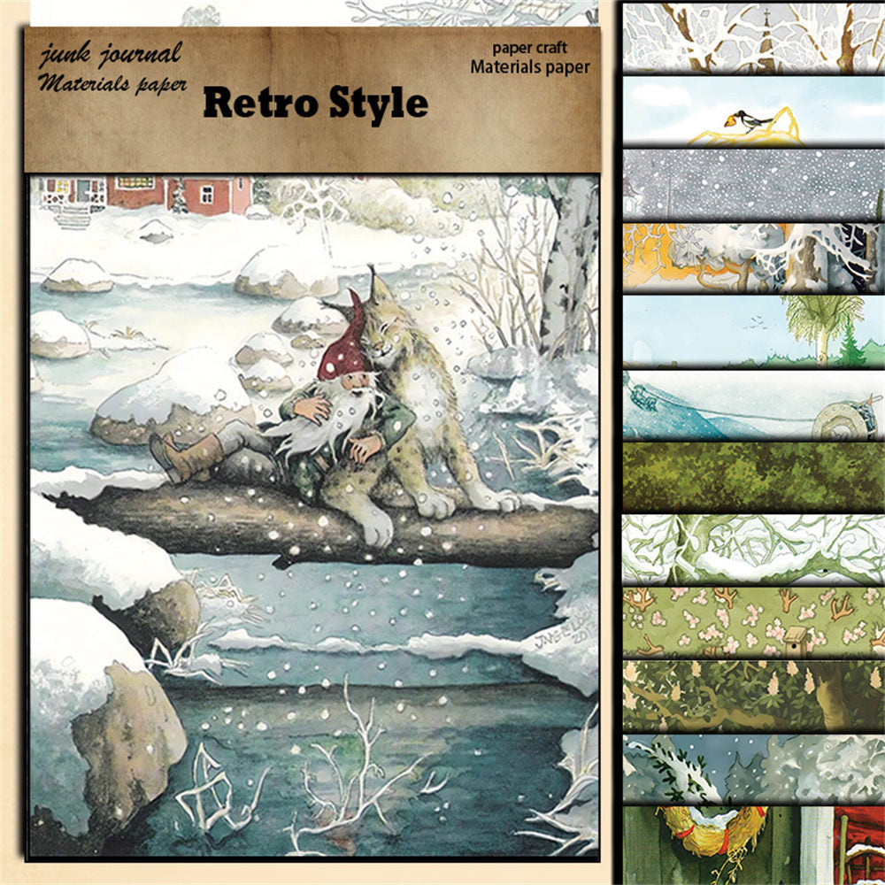 Dutch Granny Christmas Paper - Retro Collage Series, 12 Sheets - ViktaShop