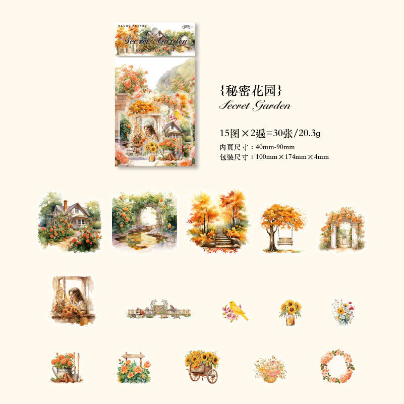 Tangshi Garden Landscape PET Sticker, 30 Pcs - ViktaShop