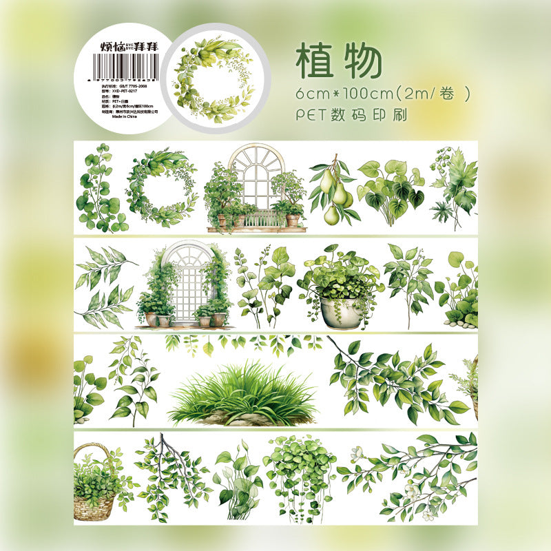 PET Stickers – Rose & Green Plant, Elegant Summer, 2m - ViktaShop