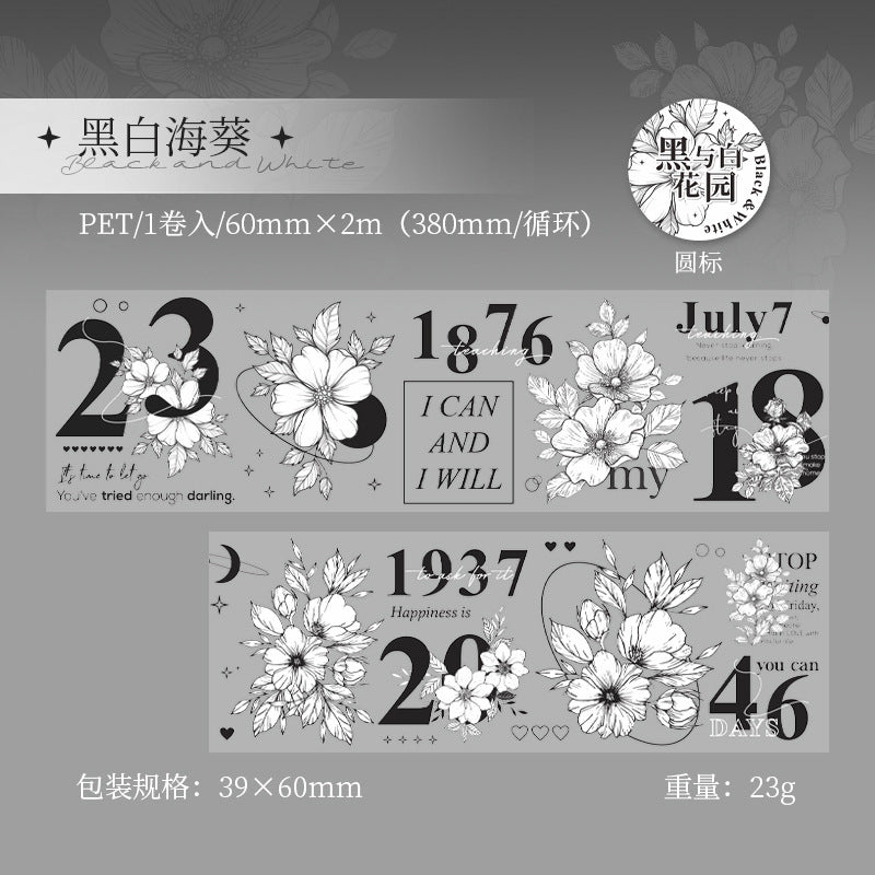 Black and White Garden Series PET Tape, 2m - ViktaShop
