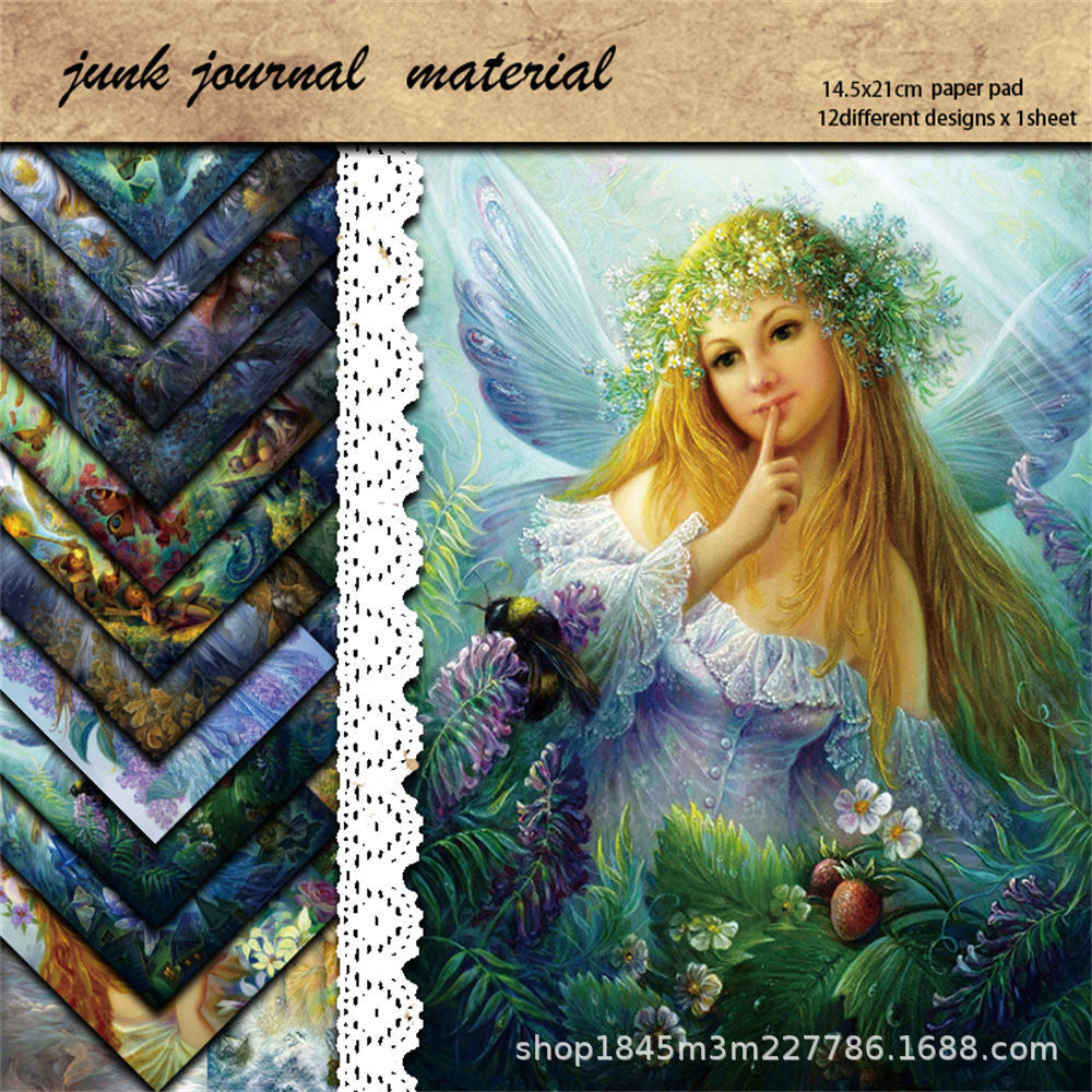 Retro Fantasy Angel Material Paper - European Style Series, 12 Sheets - ViktaShop