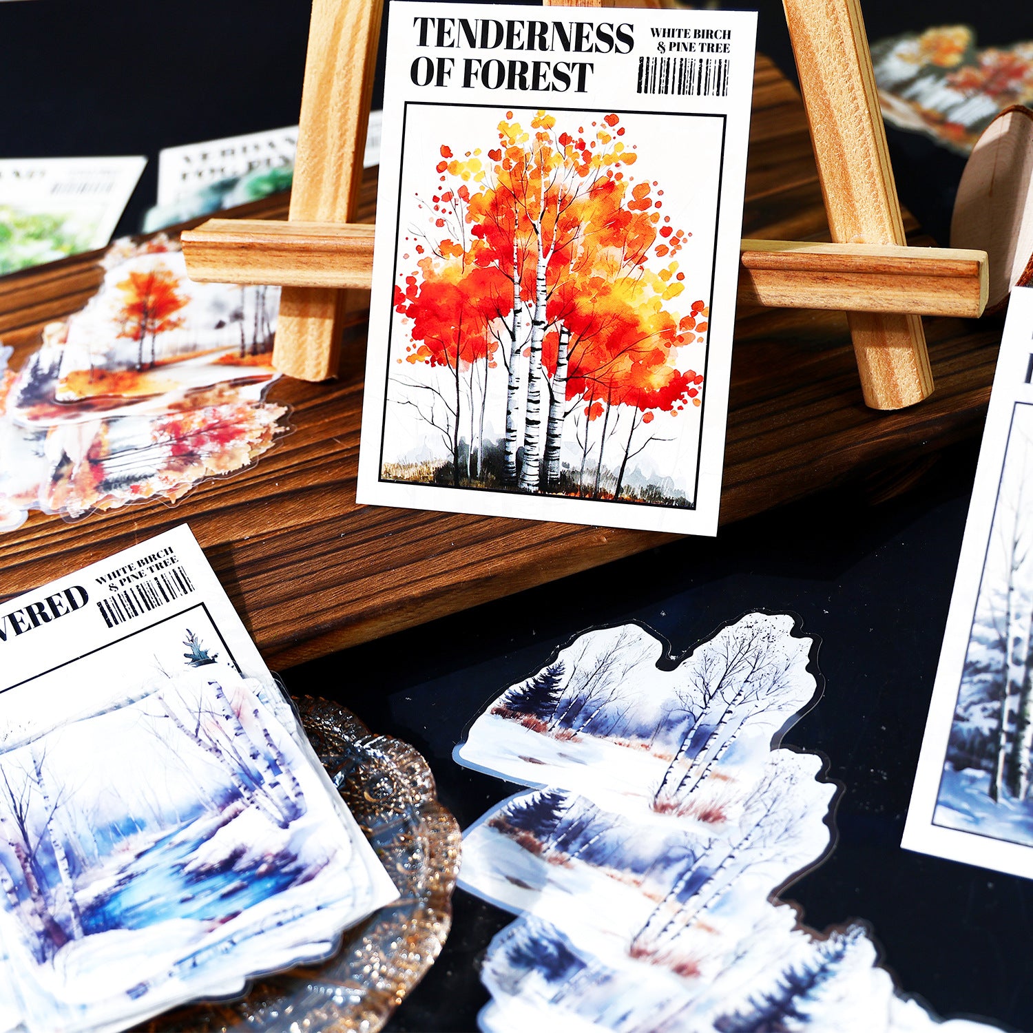 Mountain Forest Theme PET Sticker Pack, Birch & Pine Series, 20 Pcs - ViktaShop