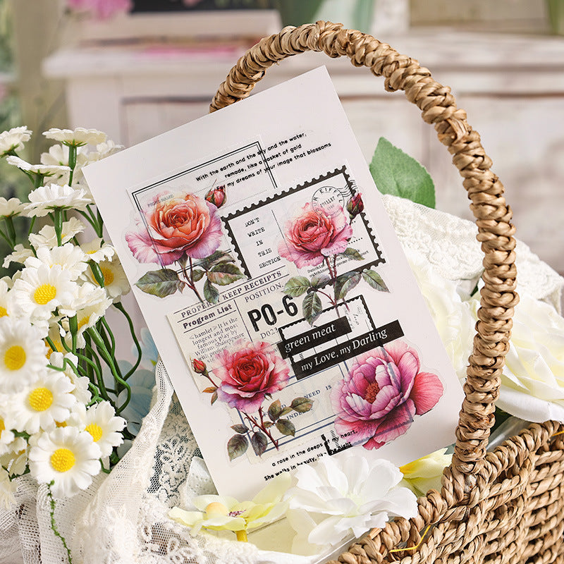 Flower Dance Transparent PET Stickers - Retro Rose for DIY - ViktaShop