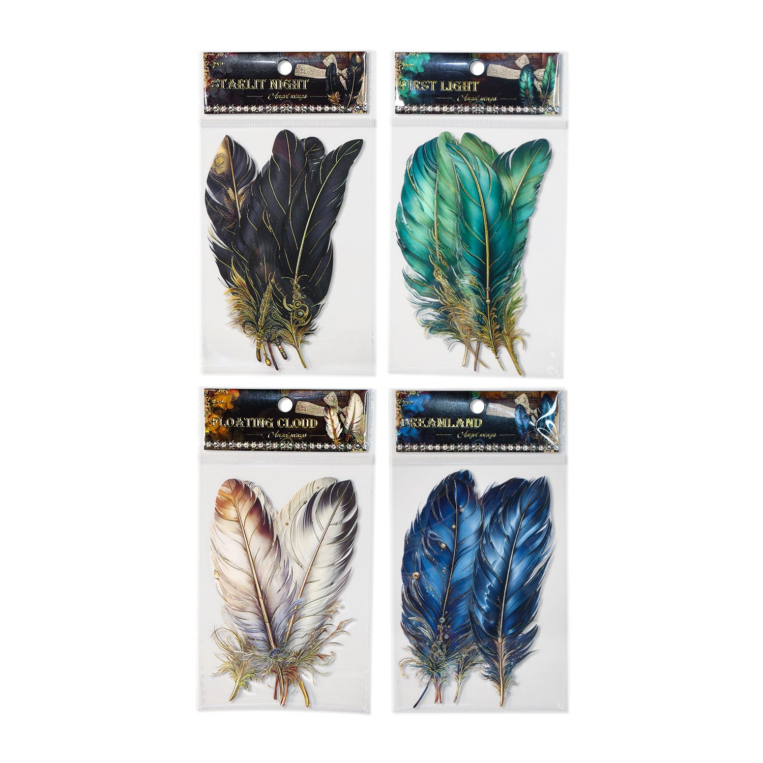 Ancient Forest PET Gilding Sticker Pack - Angel Feather Series, 5 Pcs - ViktaShop