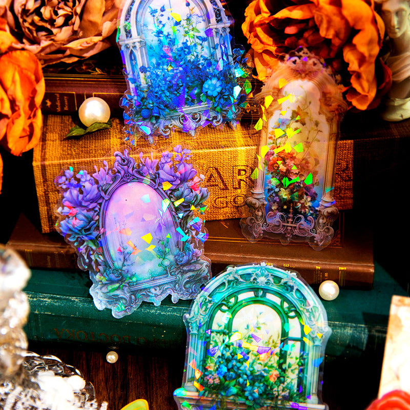 Gorgeous Flower Window Series – Retro Flower Window Theme Stickers, 10 Pcs - ViktaShop