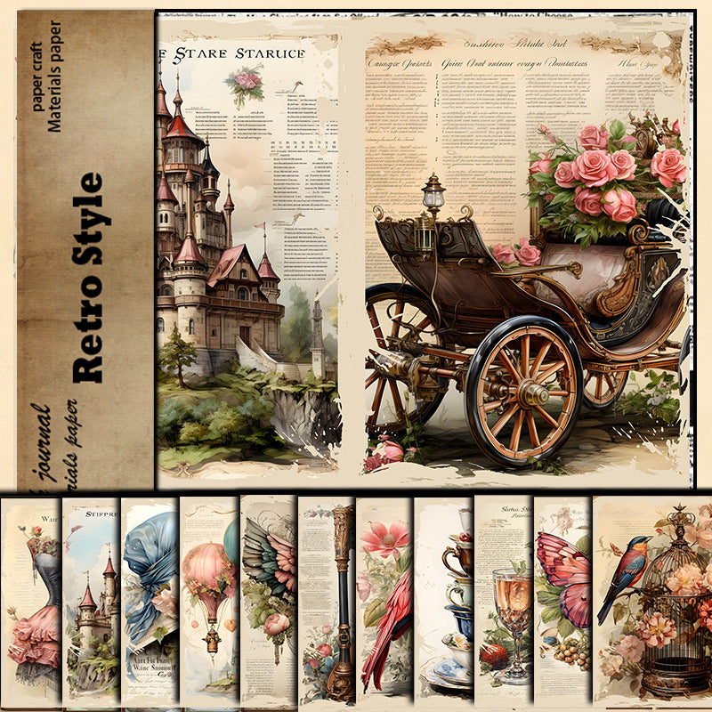 European Castle Carriage Material Paper - Retro Collage Series, 11 Sheets - ViktaShop