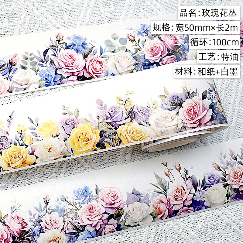 Modern Floral PET Tape - Decorative Flower Sticker Roll, 2m - ViktaShop