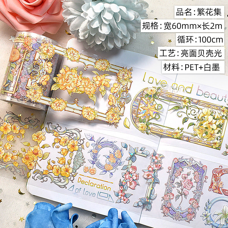 Modern Floral PET Tape - Decorative Flower Sticker Roll, 2m - ViktaShop