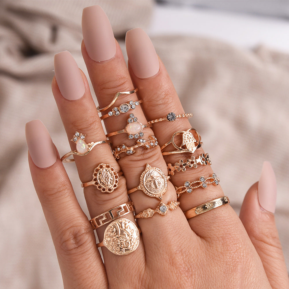Retro Gold Ring Set - 15 Pcs - ViktaShop