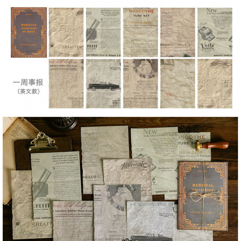 Retro Old Paper Scrapbooking Wall Stickers – Nostalgic Newspaper & Book Decoration, 12 Options - ViktaShop