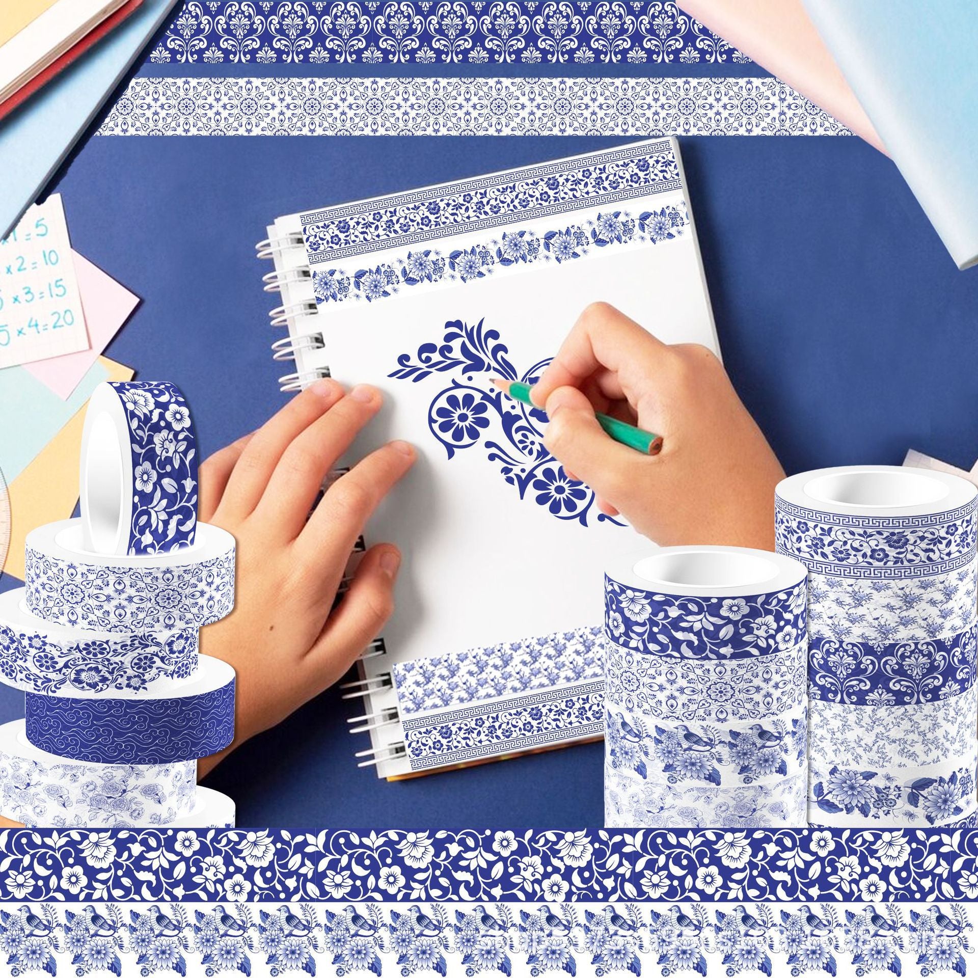 Blue and White Porcelain Chinoiserie Washi Tape - ViktaShop
