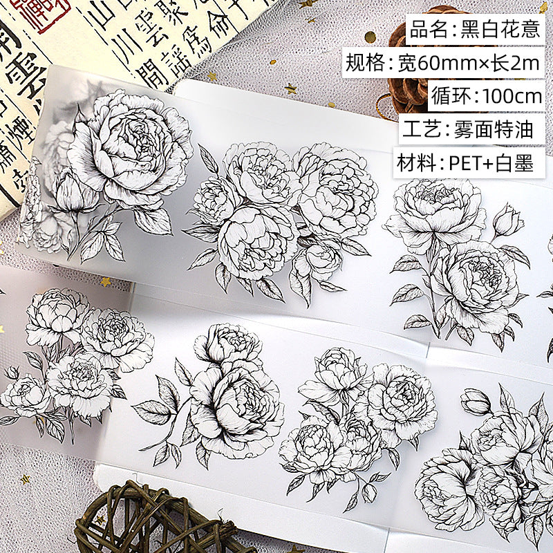 Modern Floral PET Tape - Decorative Flower Sticker Roll, 2m - ViktaShop