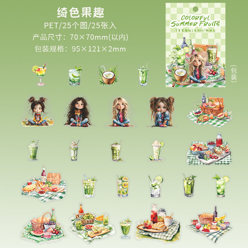 Summer Fruit Series, Colorful Cartoon PET Sticker Pack, 4 Options - ViktaShop