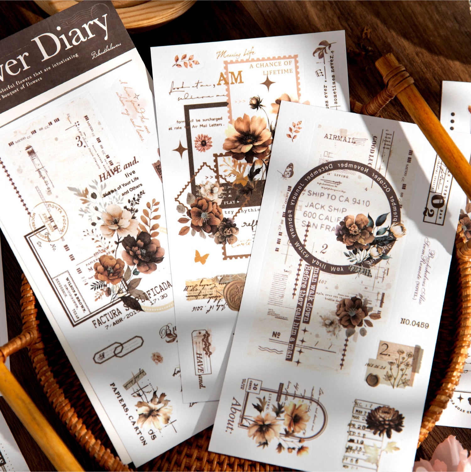 Sticker Pack - Flower Diary Series, Flowers and Border, 6 Pcs - ViktaShop