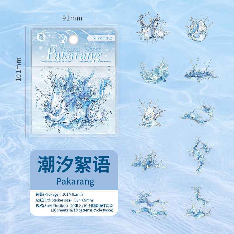 Natural Water Series PET Stickers - 20 Pcs